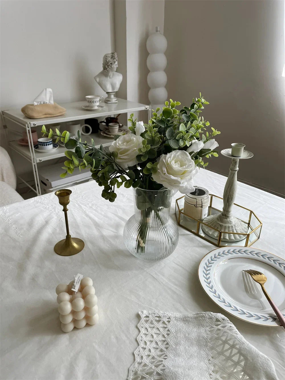 Embroidery 100% Cotton Lace White Flower Tablecloth for Home Wedding Party Decoration Table Cloth Luxurious Table Cover