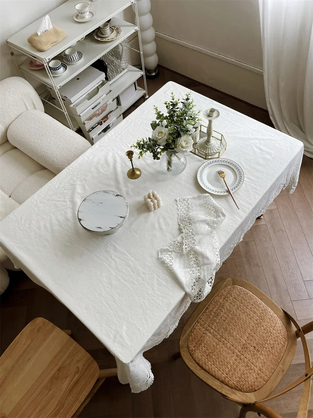 Embroidery 100% Cotton Lace White Flower Tablecloth for Home Wedding Party Decoration Table Cloth Luxurious Table Cover