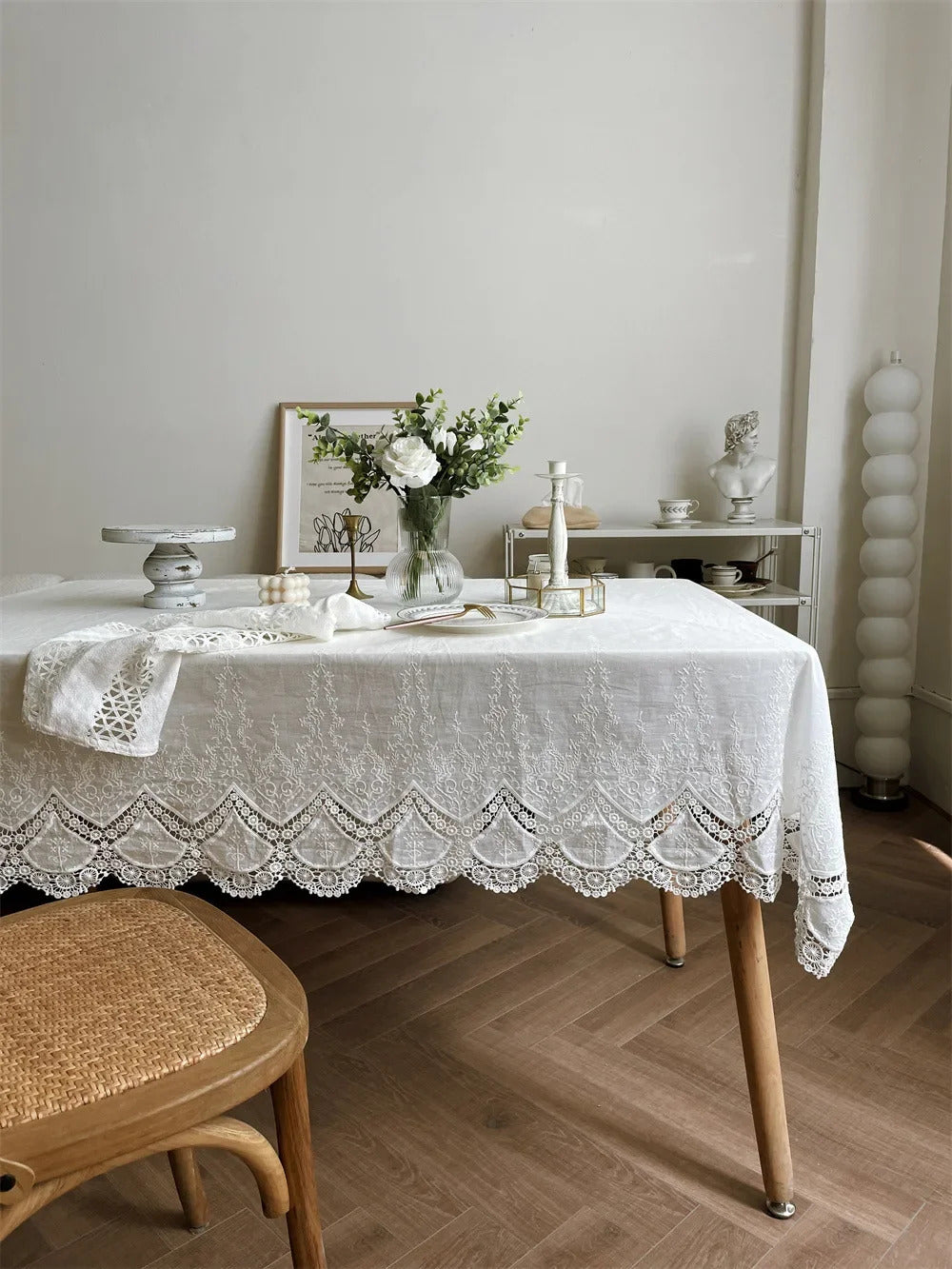 Embroidery 100% Cotton Lace White Flower Tablecloth for Home Wedding Party Decoration Table Cloth Luxurious Table Cover
