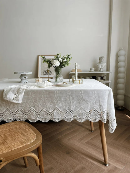 Embroidery 100% Cotton Lace White Flower Tablecloth for Home Wedding Party Decoration Table Cloth Luxurious Table Cover