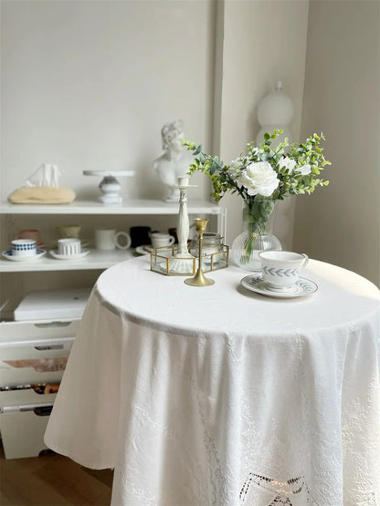 Embroidery 100% Cotton Lace White Flower Tablecloth for Home Wedding Party Decoration Table Cloth Luxurious Table Cover