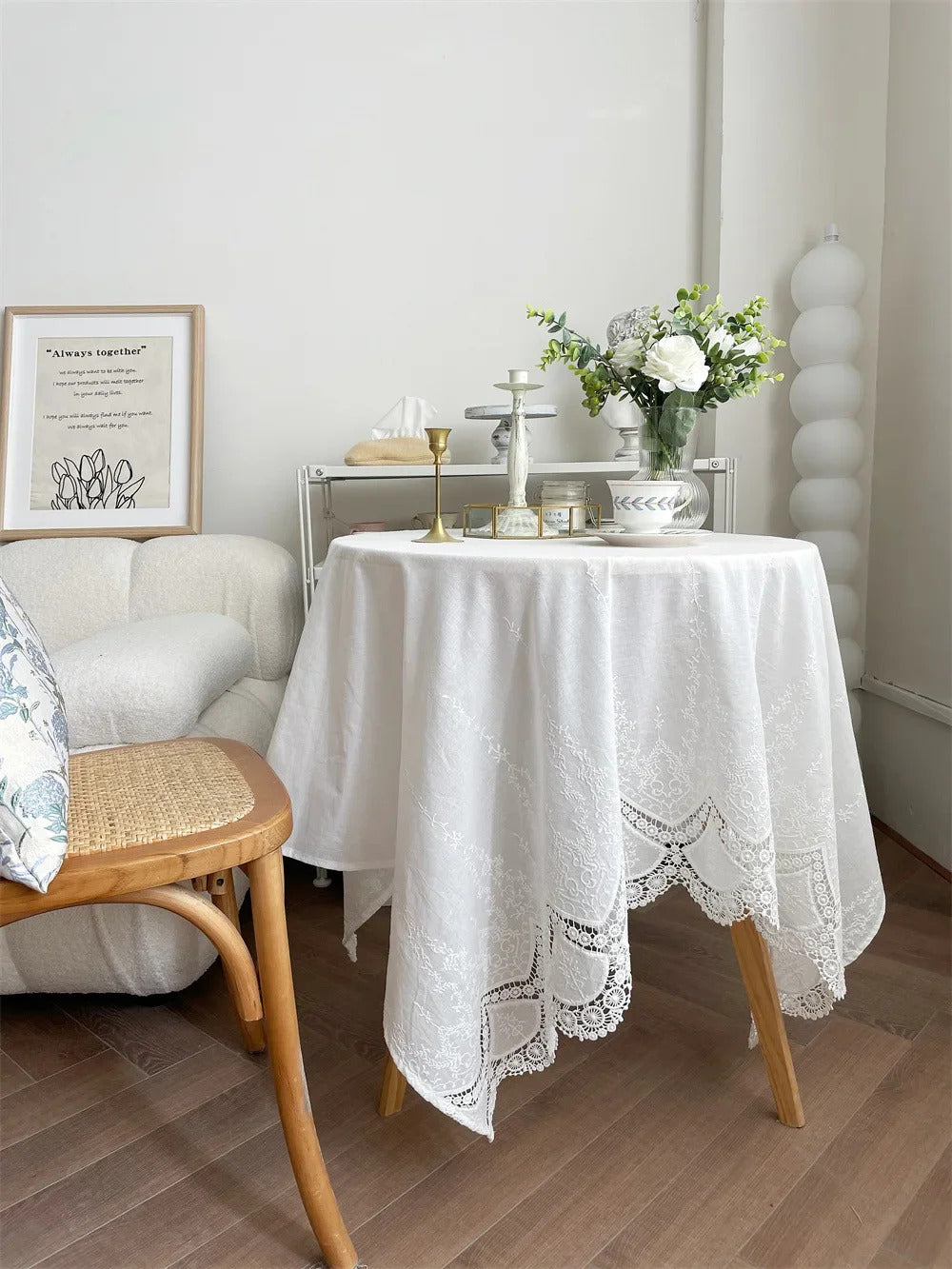 Embroidery 100% Cotton Lace White Flower Tablecloth for Home Wedding Party Decoration Table Cloth Luxurious Table Cover